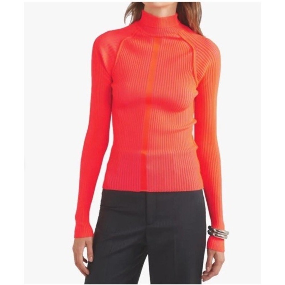 Acne Studios Size XXS Ribbed Turtleneck Knit Sweater Neon Orange Slim